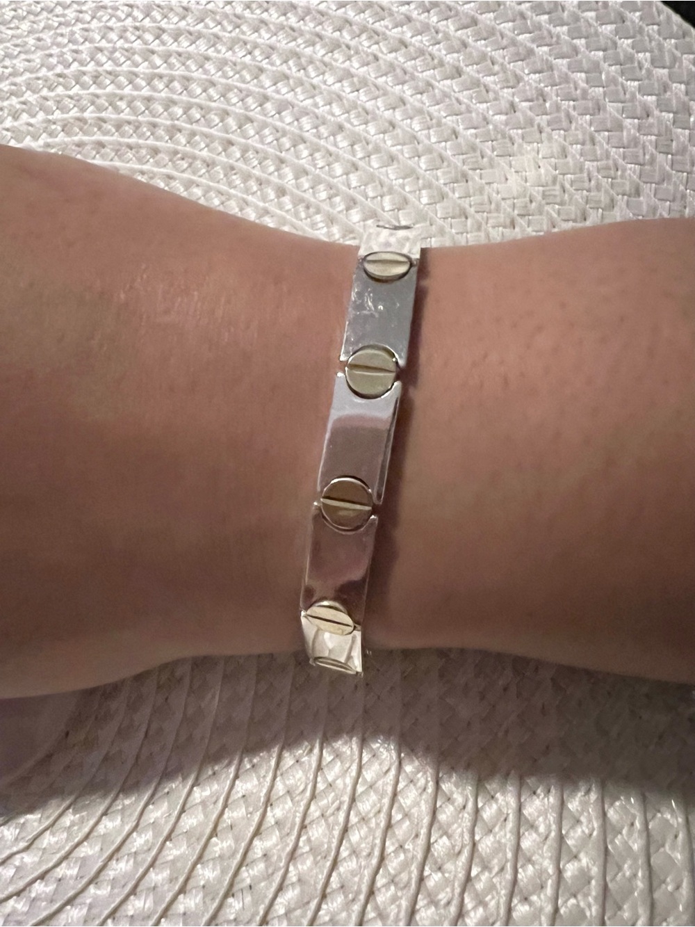 Sterling Silver Bracelet with Gold Accent Screw Motifs - Women's Jewelry